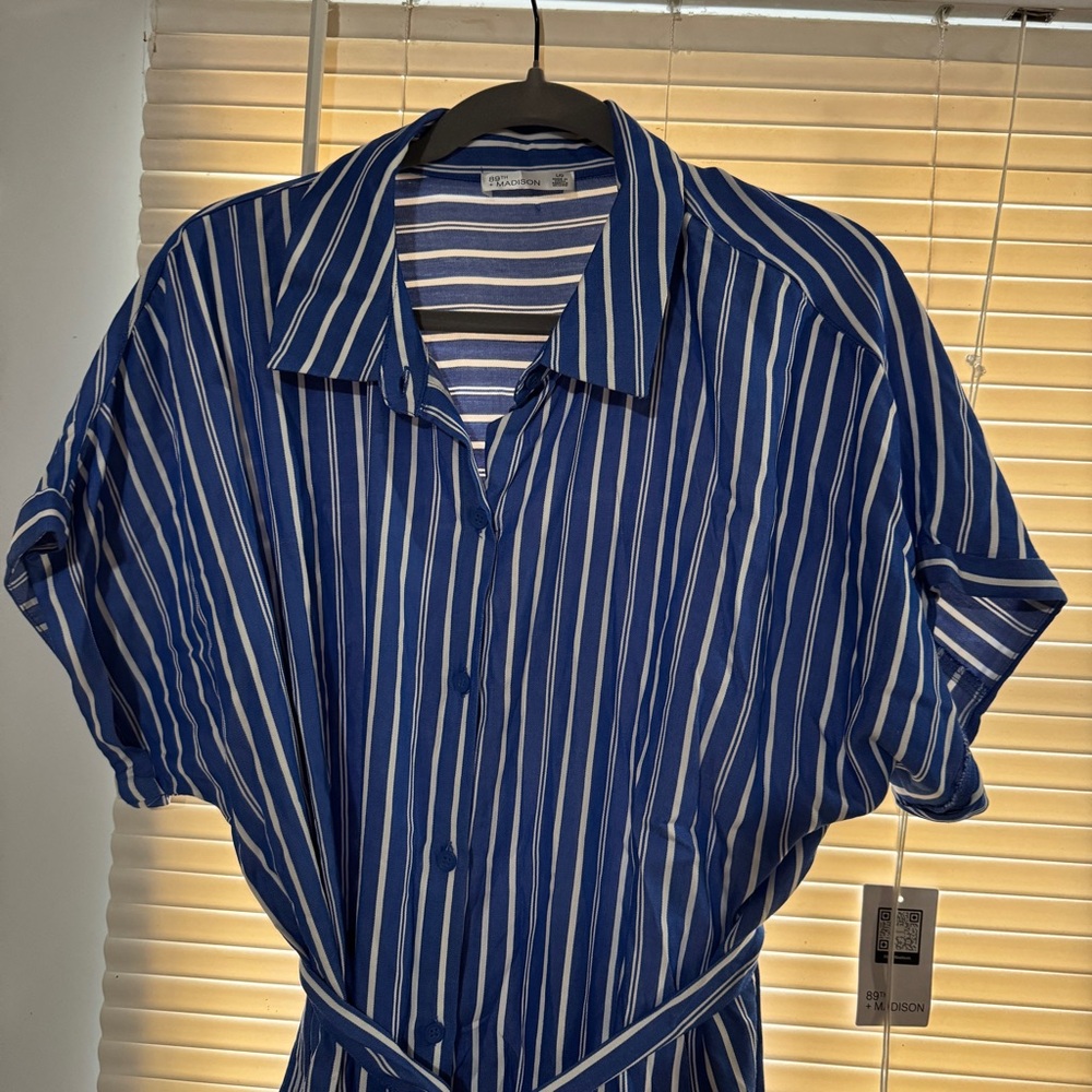 89th & Madison Blue Striped Midi Dress - Picture 5 of 8